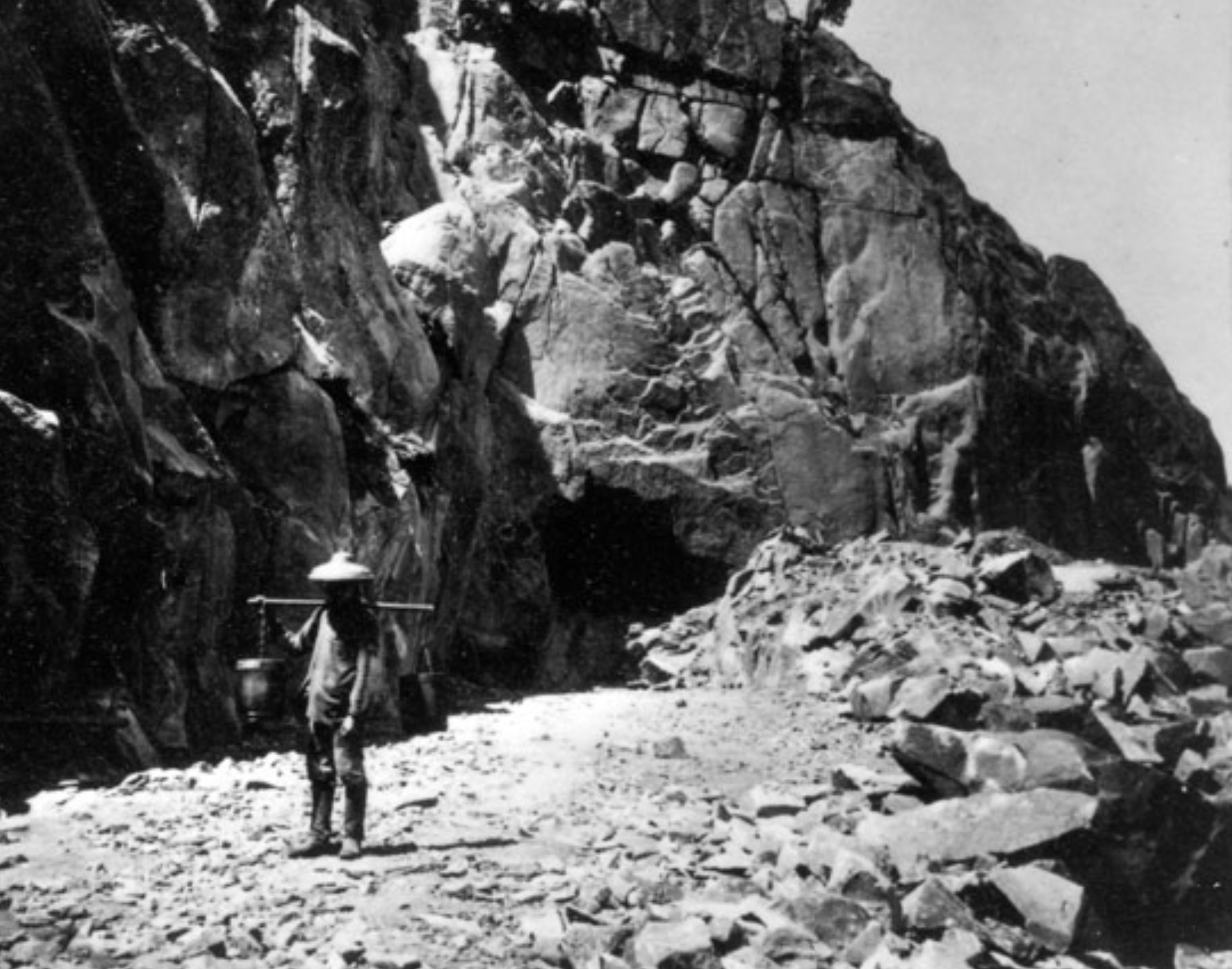 A Chinese tea carrier outside the east portal of tunnel #8 through the Sierras. 